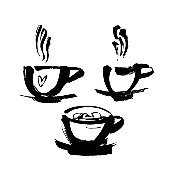 咖啡和茶杯象征快餐或餐馆设计 现代笔墨 被白色背景隔离 准备好了B — 图库矢量图片