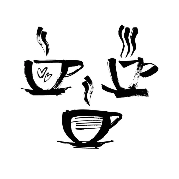 咖啡和茶杯象征快餐或餐馆设计 现代笔墨 被白色背景隔离 准备好了B — 图库矢量图片
