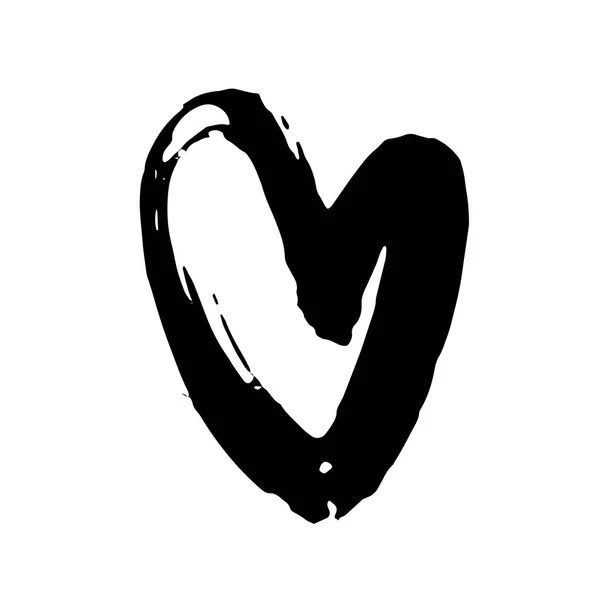 Ilustración Corazón Negro Pincel Dibujado Mano Pintura Pluma San Valentín — Vector de stock
