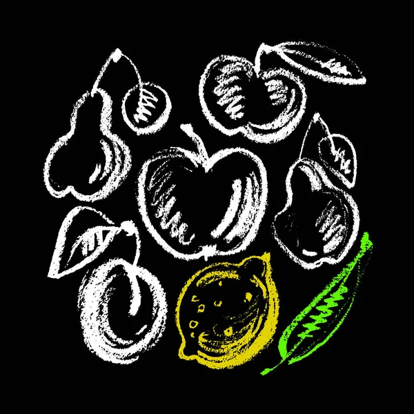 Arka Planda Meyve Vektörü Taslak Simgesi Izole Edildi Çizimi Pastel — Stok Vektör