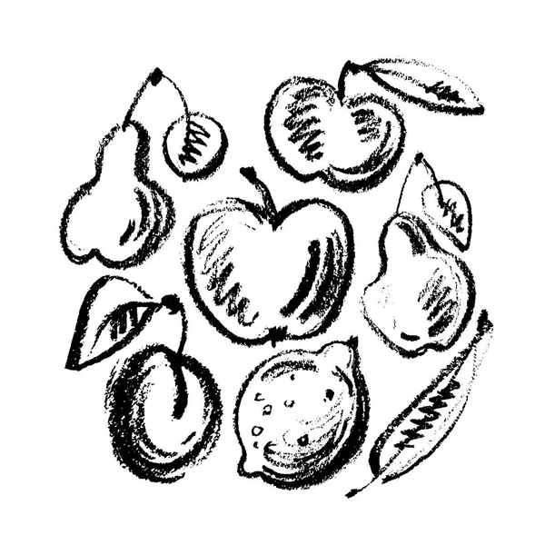 在背景上孤立的水果向量草图图标 手绘彩绘插图 信息图形 网站或应用程序的水果草图图标 — 图库矢量图片