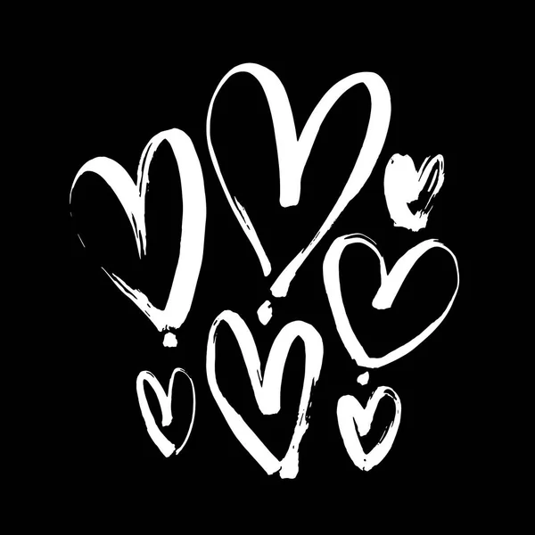 Illustration Weißes Herz Handgezeichnete Pinselstiftmalerei Valentinstag Romantischen Stil Set — Stockvektor