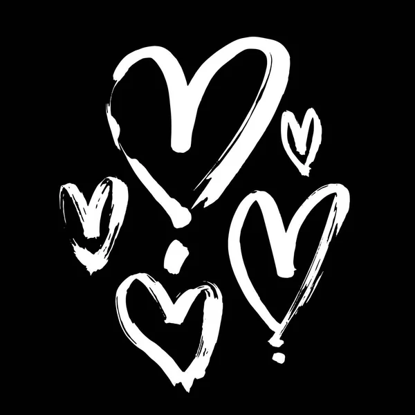 ホワイト ハートのイラスト 手描きブラシペン画 バレンタインデーのロマンチックなスタイル セット — ストックベクタ