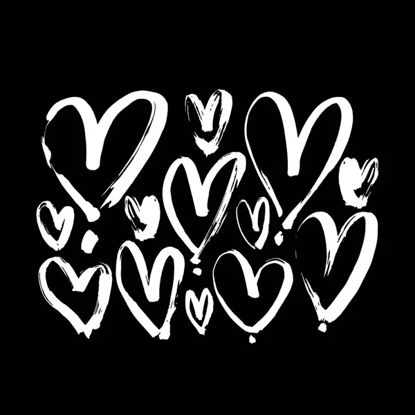 ホワイト ハートのイラスト 手描きブラシペン画 バレンタインデーのロマンチックなスタイル セット — ストックベクタ