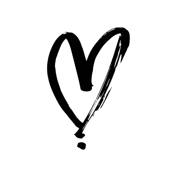 Ilustrace Černého Srdce Ručně Kreslené Kartáčové Pero Valentýn Romantický Styl — Stockový vektor