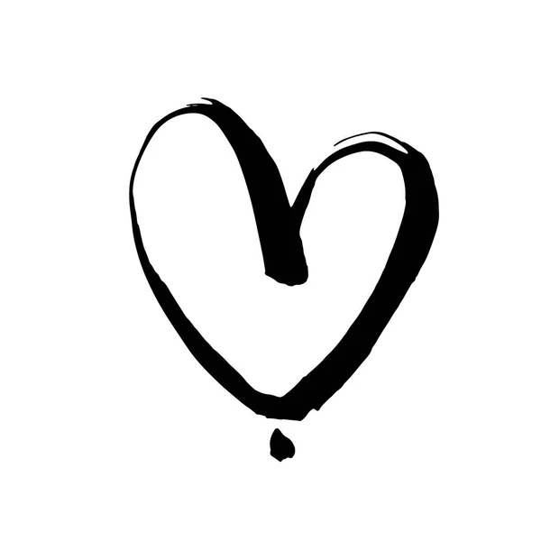 Ilustracja Black Heart Ręcznie Malowany Długopis Pędzla Walentynki Romantyczny Styl — Wektor stockowy