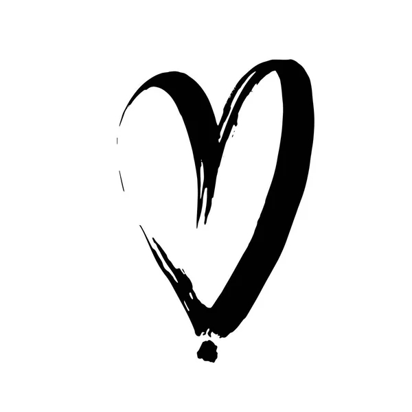 Ilustración Corazón Negro Pincel Dibujado Mano Pintura Pluma San Valentín — Vector de stock