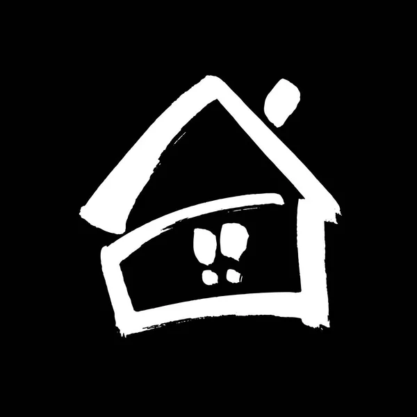 ホーム甘いホームポストカード アイコン ベクトル ホーム 手描きの背景 インクイラスト ロゴマークデザイン 現代の筆書 黒の背景に隔離された — ストックベクタ