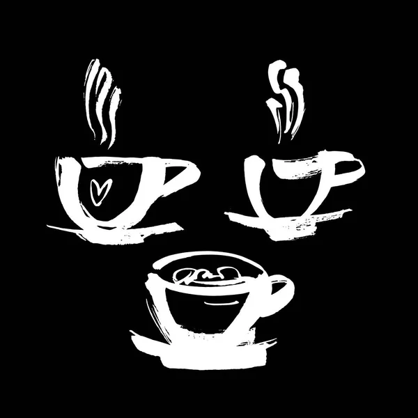 咖啡和茶杯象征快餐或餐馆设计 现代粉笔或粉笔 被黑色背景隔离 准备好了B — 图库矢量图片
