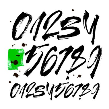 Kaligrafik akrilik ya da mürekkep numaralarının vektör kümesi. Tasarımınız için ABC, beyaz arkaplanda fırça harfleri