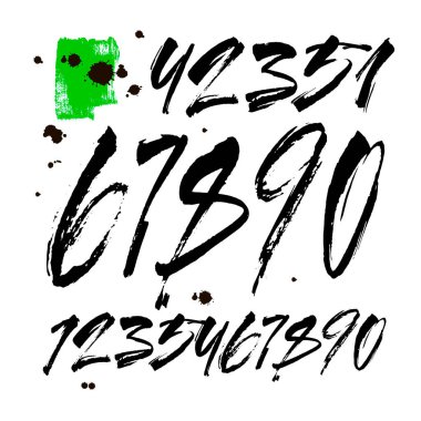 Kaligrafik akrilik ya da mürekkep numaralarının vektör kümesi. Tasarımınız için ABC, beyaz arkaplanda fırça harfleri