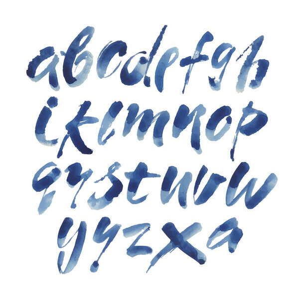 Vector Acrylic Brush Style Hand Drawn Alphabet Font. Calligraphy alphabet on a white background. Watercolor hand lettering.