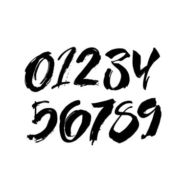 Kaligrafik akrilik ya da mürekkep numaralarının vektör kümesi. Tasarımınız için ABC, beyaz arkaplanda fırça harfleri