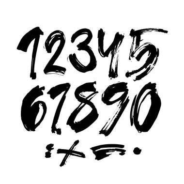 Kaligrafik akrilik ya da mürekkep numaralarının vektör kümesi. Tasarımınız için ABC, beyaz arkaplanda fırça harfleri
