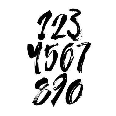 Kaligrafik akrilik ya da mürekkep numaralarının vektör kümesi. Tasarımınız için ABC, beyaz arkaplanda fırça harfleri