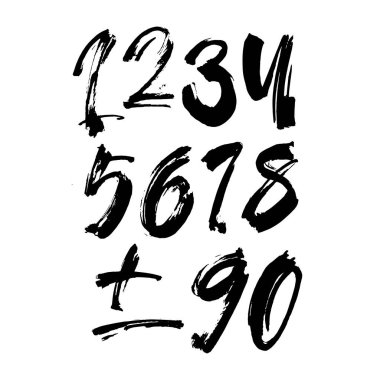 Kaligrafik akrilik ya da mürekkep numaralarının vektör kümesi. Tasarımınız için ABC, beyaz arkaplanda fırça harfleri