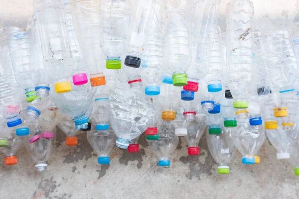 Plastic bottles in recycle trash station.