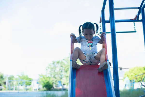 Girl Playground Children Play Outdoors Slide School Yard Healthy Activities — Stock Photo, Image