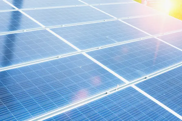 Солнечные Батареи Ряд Солнечные Батареи Закрываемся Фотоэлектрическая Система Стоковая Картинка