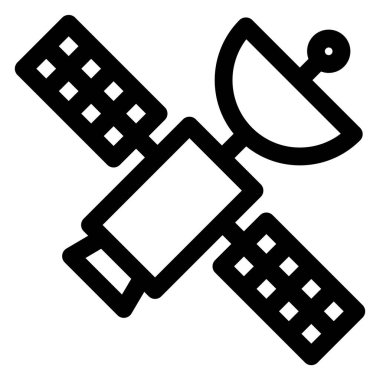 Beyaz arkaplanda izole edilmiş uydu çizgi simgesi vektör çizimi