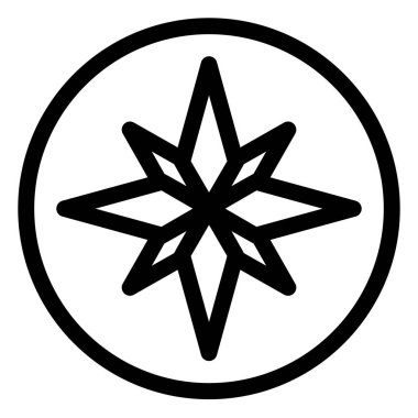 beyaz arkaplanda izole edilmiş pusula gül çizgisi vektör çizimi