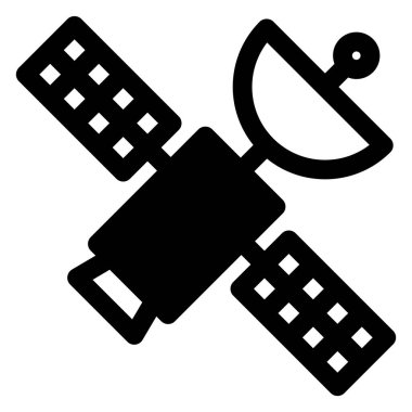 Beyaz arkaplanda izole edilmiş uydu glyph ikon vektör çizimi