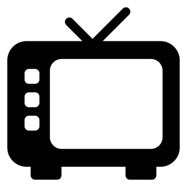 beyaz arkaplanda izole edilmiş televizyon glyph simgesi vektör illüstrasyonu