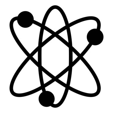 Beyaz arkaplanda izole edilmiş beyaz arkaplan arkaplan simgesi çizimi üzerindeki atom sembolü çizimi