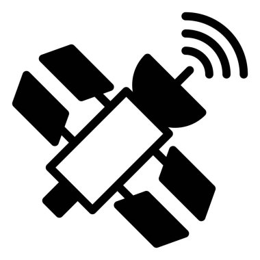 Beyaz arkaplanda izole edilmiş uydu glyph ikon vektör çizimi