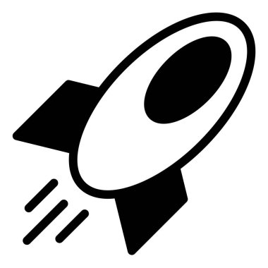 Beyaz arkaplanda izole edilmiş roket glifli simge vektör çizimi