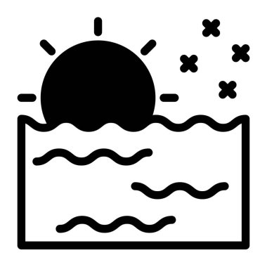 Beyaz arkaplanda izole edilmiş gün batımı glyph ikon vektör çizimi