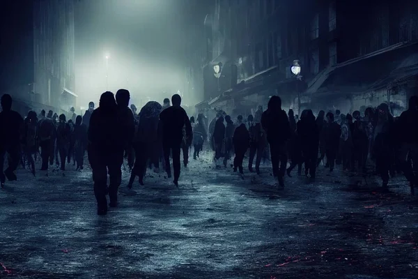 a illustration of zombie crowd walking
