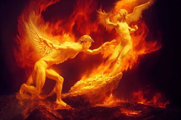 Uma Ilustração Dois Anjos Inferno — Fotografia de Stock