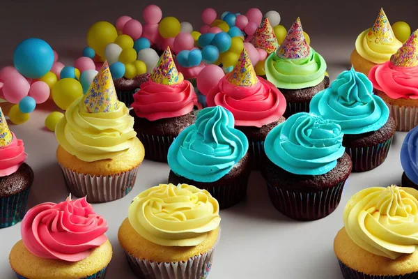 Illustration Colorful Birthday Cupcakes — Stock Photo, Image