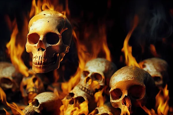 Una Ilustración Cráneos Ardiendo Infierno —  Fotos de Stock