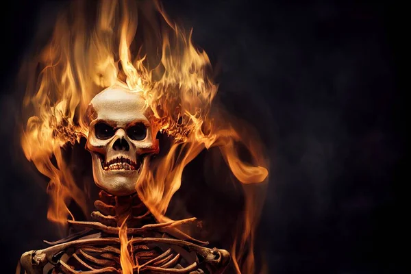 Иллюстрация Горящего Скелета Ужаса Темноте — стоковое фото