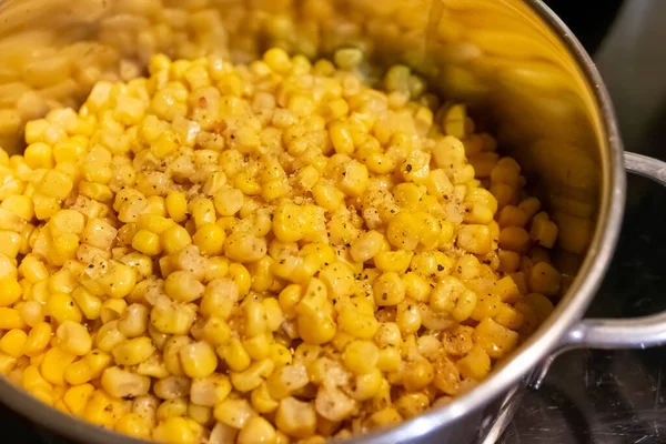 Saucepan Full Yellow Corn — Stock Photo, Image
