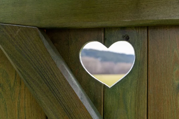 Wooden Door Decorative Heart — Stock Photo, Image