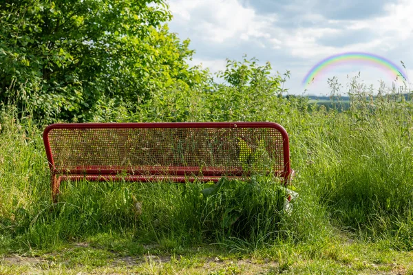 Bench Landscape Rainbow Background — Stock Photo, Image