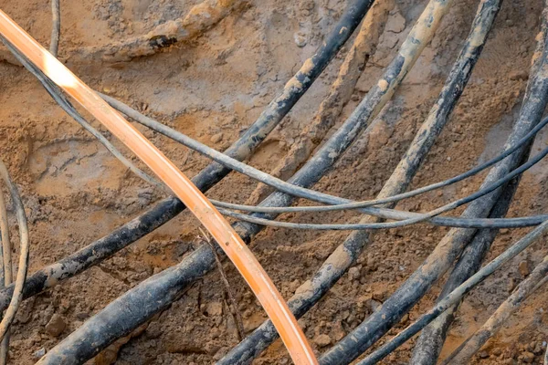 Cables Sucios Debajo Del Suelo Una Obra Construcción — Foto de Stock