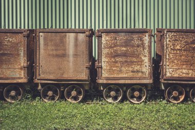 Paslı tren vagonları yeşil kıvrımlı bir duvarın karşısında boş boş otururlar, üstlerinde ot ve yabani otlarla çürüme belirtileri gösterirler, bu terk edilmiş uzayda unutulmuş tarihi vurgularlar..