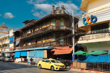Bangkok, Tayland - 19 Şubat - 2023: Bangkok, Tayland 'daki eski kasaba manzarası