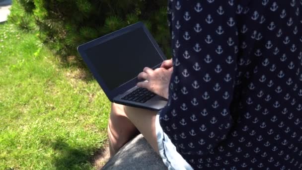 Kvinnlig Frilans Fungerar Laptop Stadsparken Utbildning För Unga Vuxna Frisk — Stockvideo
