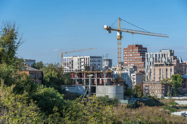 Espace Bâti Promoteur Immobilier Les Grues Construction Industrielle Fonctionnent Dessus — Photo