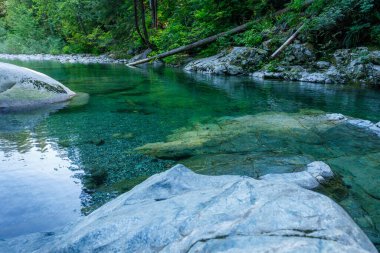 Lynn Canyon Parkı 'ndaki Twin Falls Şelalesi yakınlarında turkuaz suyu olan güzel bir yüzme yeri.