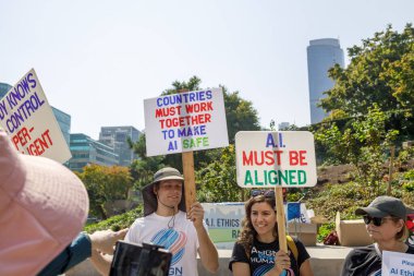 Vancouver, Kanada - 26 Ağustos 2023: A.I. Vancouver Sanat Galerisi 'nin önünde Ahlak ve Güvenlik Toplantısı. Yapay Zeka Hizalanmalı