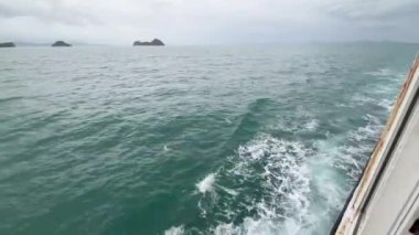 Surat Thani 'den Koh Samui, Tayland' a giden feribotun güzel uyanışı, dingin mavi sular ve hareket halindeki kuşlar.