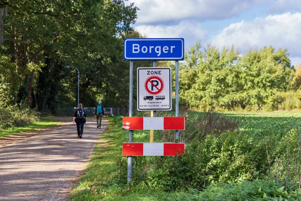 Place Name Sign Borger Hondsrug Municipality Borger Odoorn Drenthe Netherlands — Fotografia de Stock