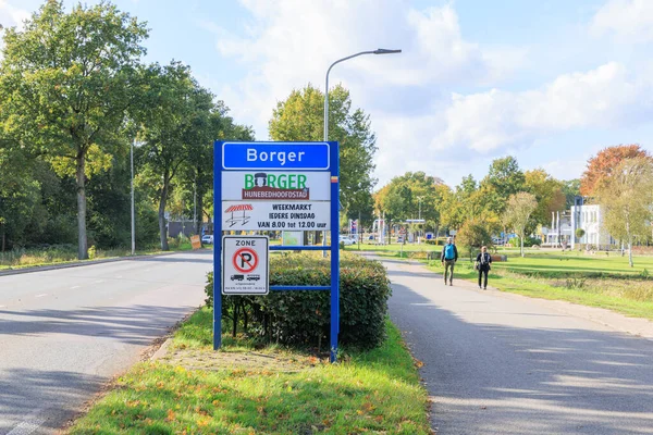 Place Name Sign Borger Hondsrug Municipality Borger Odoorn Drenthe Netherlands — Fotografia de Stock