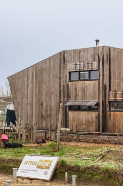 Olst Wijhe, The Netherlands - January 21, 2023: Construction of sustainable house with straw in Olstergaard a circular nature inclusive neighbourhood in Olst Wijhe in Overijssel The Netherlands